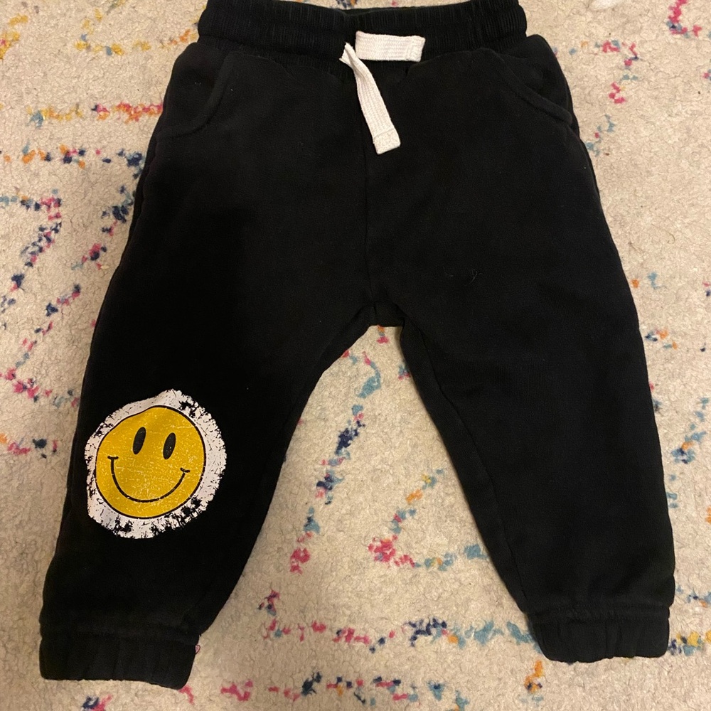 Kids Black Joggers with Smiley Patch